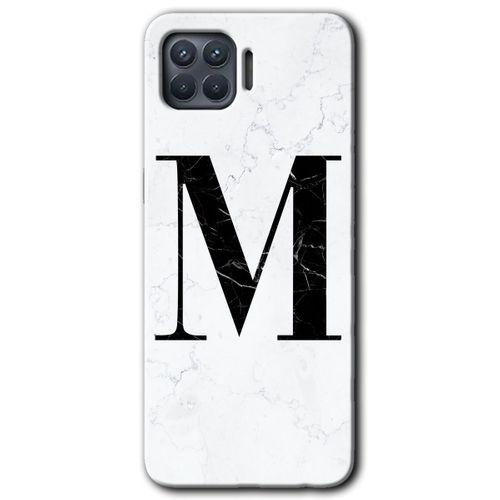 Oppo Reno 4 Lite Kılıf HD Desen Baskılı Arka Kapak - Beyaz Mermer Desenli M Harfi + Kırılmaz Cam