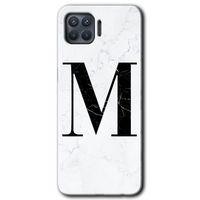 Oppo Reno 4 Lite Kılıf HD Desen Baskılı Arka Kapak - Beyaz Mermer Desenli M Harfi + Kırılmaz Cam