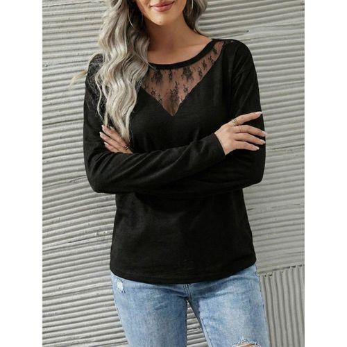 Kadın Uzun Kollu Geniş Yuvarlak Yaka Dantelli Viskon Iki Iplik Bluz
