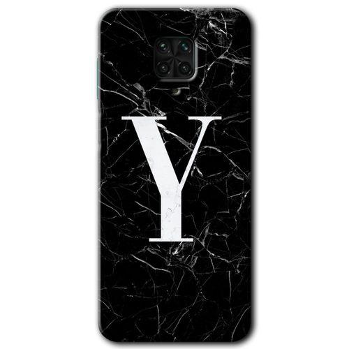 Redmi Note 9s Kılıf HD Desen Baskılı Arka Kapak - Siyah Mermer Desenli Y Harfi + Kırılmaz Cam