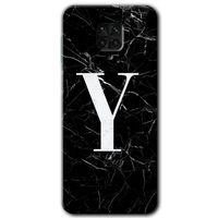 Redmi Note 9s Kılıf HD Desen Baskılı Arka Kapak - Siyah Mermer Desenli Y Harfi + Kırılmaz Cam