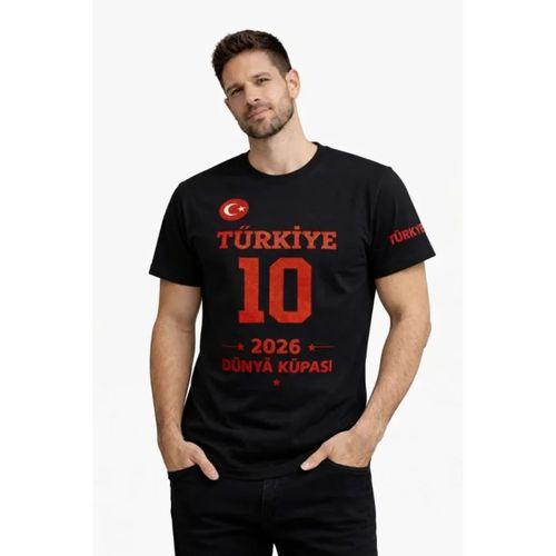 Erkek TÜRKİYE Baskılı Tişört 2026 Dünya Kupası Taraftar Forma T-Shirt - Siyah