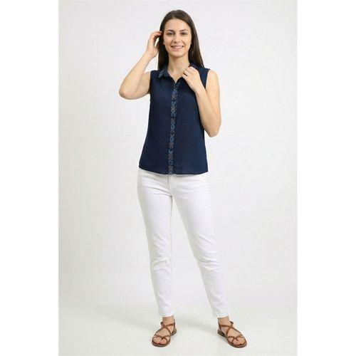 Kolsuz Aden Klasik Yaka Şile Bezi Yazlık Gömlek Lacivert Lcvt