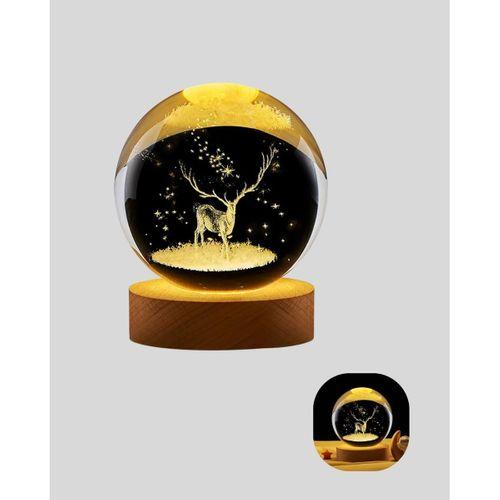 3d Geyik Desenli Kristal Küre Usb Işıklı Ahşap Tabanlı Oda Lambası