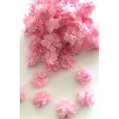 Pembe Lazer Kesim Şifon Tül Çiçek