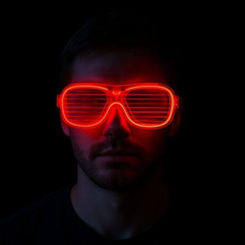Kırmızı Led Işıklı Parti Gözlüğü - Neon Glow Şerit Gözlük 3 Modlu (3748)