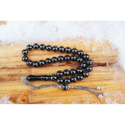 Oltu Taşı Küre Model Çemberli Burgu İşlemeli Tespih