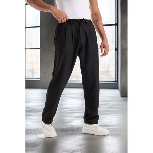 Bezayağı Kumaş Relax Fit Duble Paça Jogger Pantolon - Siyah (KOMBİN)