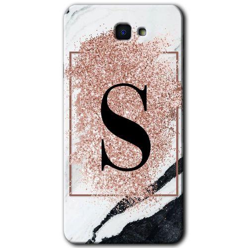 MRCİLETİSİM Samsung Galaxy J7 Prime Kılıf HD Desen Baskı Arka Kapak + Temperli Cam-Pembe Mermer Desenli S Harfi