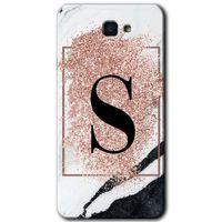 MRCİLETİSİM Samsung Galaxy J7 Prime Kılıf HD Desen Baskı Arka Kapak + Temperli Cam-Pembe Mermer Desenli S Harfi