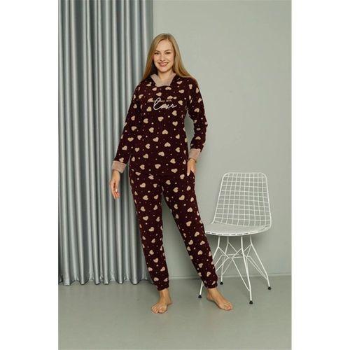 Polar Kadın Kapşonlu Pijama Takımı Bordo