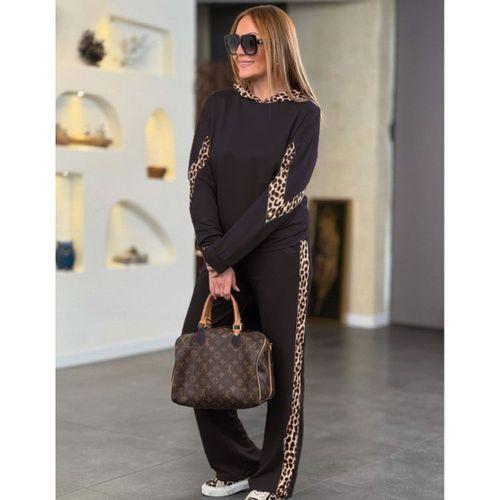 Kadın Uzun Kollu Leopar Detaylı Dalgıç Eşofman Takımı