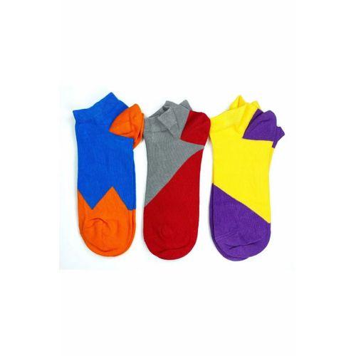 3 Çift Geometrik Desen Renkli Pamuklu Kadın Bilek Çorap
