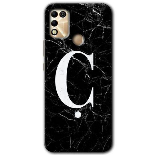 İnfinix Hot 11 Play Kılıf HD Desen Baskılı Arka Kapak - Siyah Mermer Desenli Ç Harfi