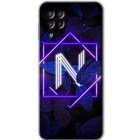 MRCİLETİSİM Samsung Galaxy A22 Kılıf Baskılı Kapak - Dark Neon Yaprak N Harfi +Tam Kaplayan Mat Seramik