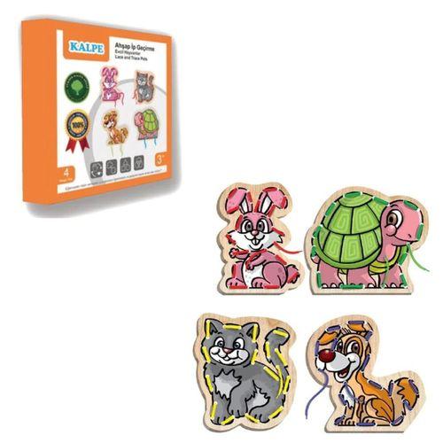 Ahşap İp Geçirme Safari Hayvanlar Eğitici Motor Becerileri Oyunu