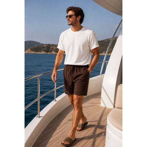 Mann Relax Fit %100 Pamuk Meridian Kumaş Basic Erkek Şort - Kahve