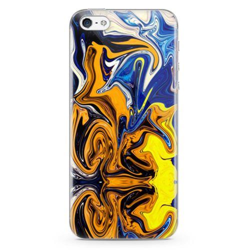 Apple iPhone 5 Kılıf Mavi Turuncu Mermer Arka Kapak Koruma Desenli Full Koruyucu