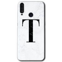 MRCİLETİSİM General Mobile GM 10 Kılıf HD Desen Baskılı Arka Kapak + Temperli Cam - Beyaz Mermer Desenli T Harfi