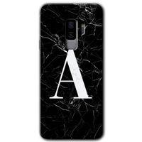 Samsung Galaxy S9 Plus Kılıf HD Desen Baskı Arka Kapak + Temperli Cam - Siyah Mermer Desenli A Harf
