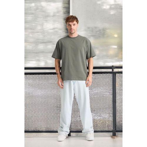 İki İplik Kumaş Pamuklu Bisiklet Yaka Basic Oversize Erkek T-Shirt - Avcı Yeşili