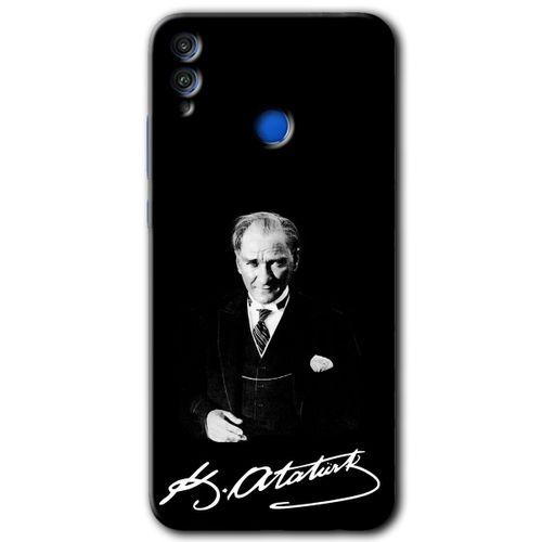 MRCİLETİSİM Honor 8c Kılıf HD Desen Baskılı Arka Kapak + Temperli Cam - Atatürk İmza