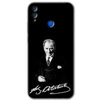 MRCİLETİSİM Honor 8c Kılıf HD Desen Baskılı Arka Kapak + Temperli Cam - Atatürk İmza