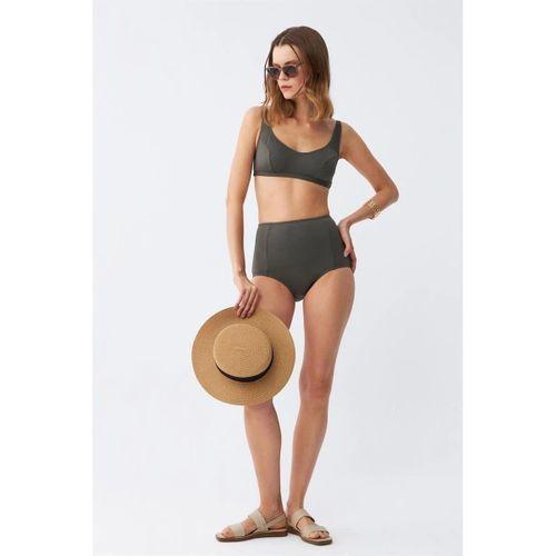 Kadın Basic Haki Pedli Yüksek Bel Bikini Takımı