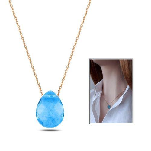 Aqua Kristal Damla Kolye _rose