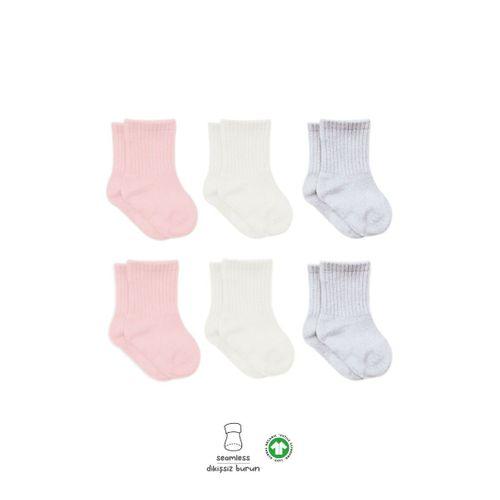 Bistyle Basic Penye Soket Çorap 6'Lı BS10101B Pembe Ekru Gri