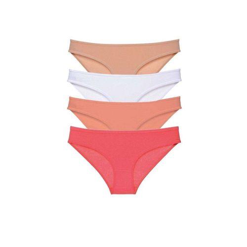 4 Adet Süper Eko Set Likralı Kadın Slip Külot Ten Beyaz Pudra Fuşya