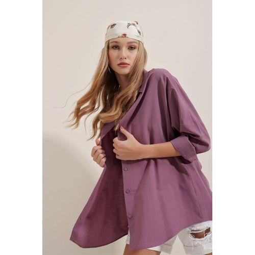 3900 Oversize Uzun Basic Gömlek - Koyu Lila