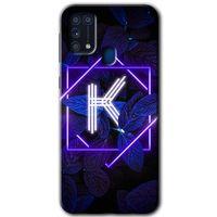 Potkal Hediye Fabrikası Samsung Galaxy M31 Kılıf HD Desen Baskılı Arka Kapak - Dark Neon Yaprak K Harfi