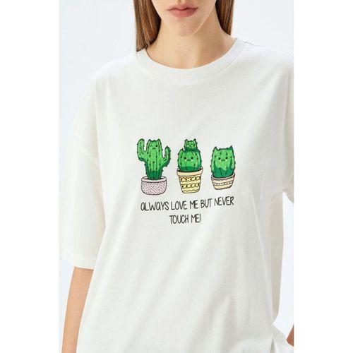 Koton Kaktüs Baskılı Bisiklet Yaka Kısa Kollu Tişört