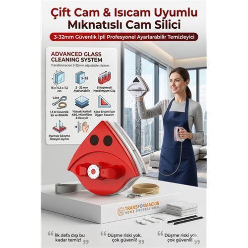 Ayarlanabilir Mıknatıslı Cam Silici, 3-32mm Çift Cam & Isıcam Uyumlu Güvenlik İpli Profesyonel Temizleyici 723206