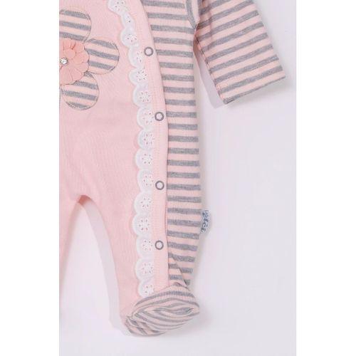 Çiçek Nakışlı % 100 Pamuk Ayaklı Kız Bebek Tulumu