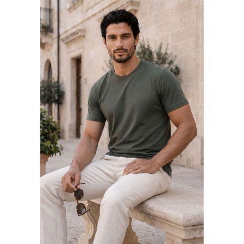 Linklater Regular Fit Basic Likralı Pamuk Erkek T-Shirt - Haki