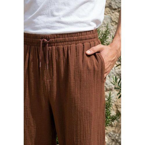Hafif ve Rahat Müslin Baggy Erkek Pantolon - Kahve