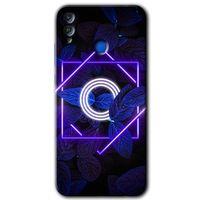MRCİLETİSİM Honor 8x Kılıf HD Desen Baskılı Arka Kapak + Temperli Cam - Dark Neon Yaprak O Harfi