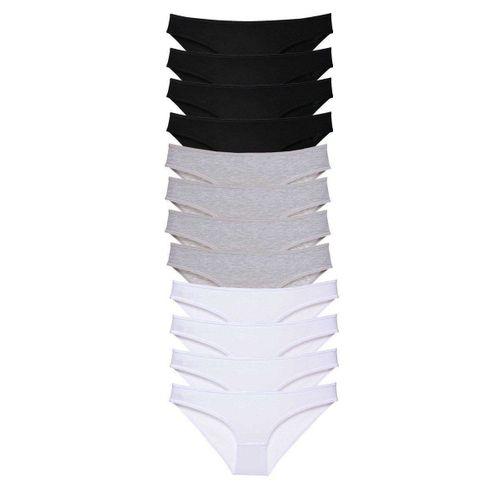 12 Adet Süper Eko Set Likralı Kadın Slip Külot Siyah Gri Beyaz