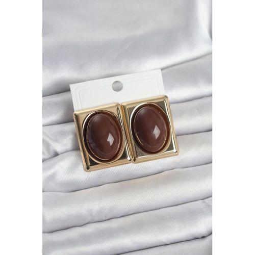 Kahverengi Kare Model Vintage Gold Renk Kadın Küpe - TJ-BKP11674