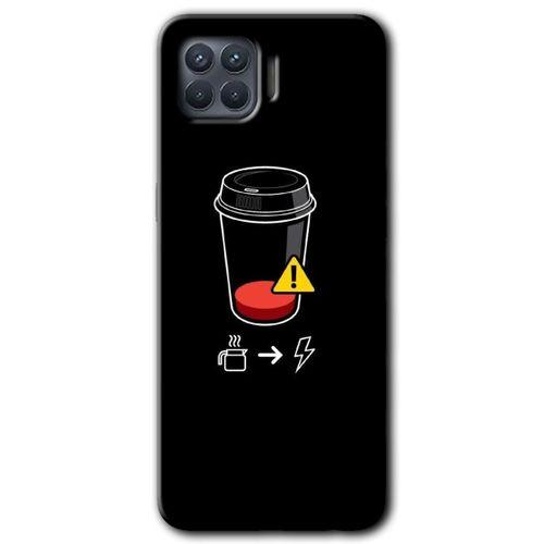 Oppo Reno 4 Lite Kılıf Baskılı Kapak - Coffee Battery + 5D Tam Kaplayan Cam