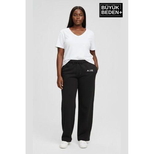 Kadın Büyük Beden Rahat Kesim Paça Reçme AR Baskılı İnce Eşofman Altı SPR26EAK952-1