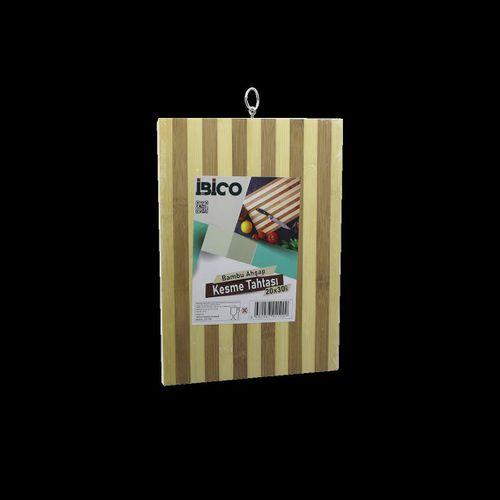 Bambu Kesme Tahtası 20x30x1.3 cm - Beyaz Çizgili Metal Kulplu