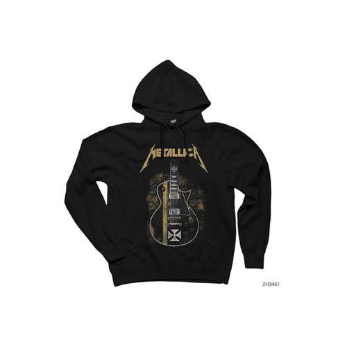 Metallica Guitar Cross Siyah Kapşonlu Sweatshirt Hoodie