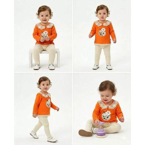 6/24 Ay Dantel Yakalı Penye Bebek Takımı