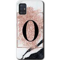 Galaxy A51 Kılıf HD Desen Baskılı Arka Kapak - Pembe Mermer Desenli O Harfi + Kırılmaz Cam