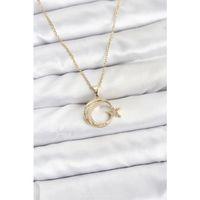 316L Çelik Zincir Gold Renk Ay Yıldız Model Zirkon Taşlı Kadın Kolye