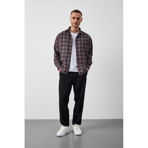 Carol Relaxed Fit Pamuklu Çizgili Flanel Erkek Gömlek - Kırmızı