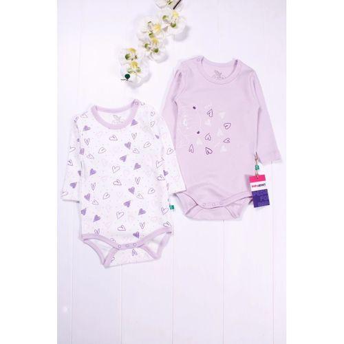 Kalp Desenli Uzun Kol 2'li Kız Bebek Body Seti
